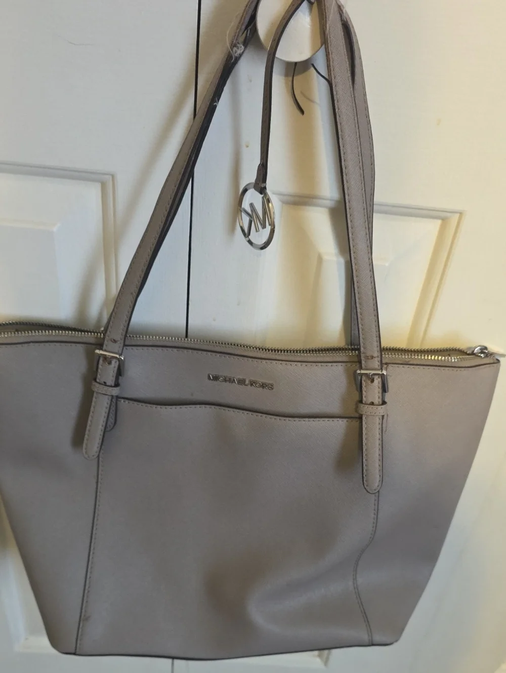 Michael Kors Leather Tote in Taupe Gray